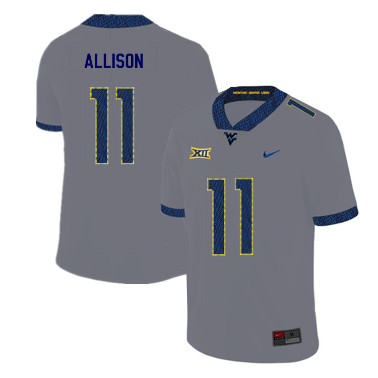 2019 Men #11 Jack Allison West Virginia Mountaineers College Football Jerseys Sale-Gray